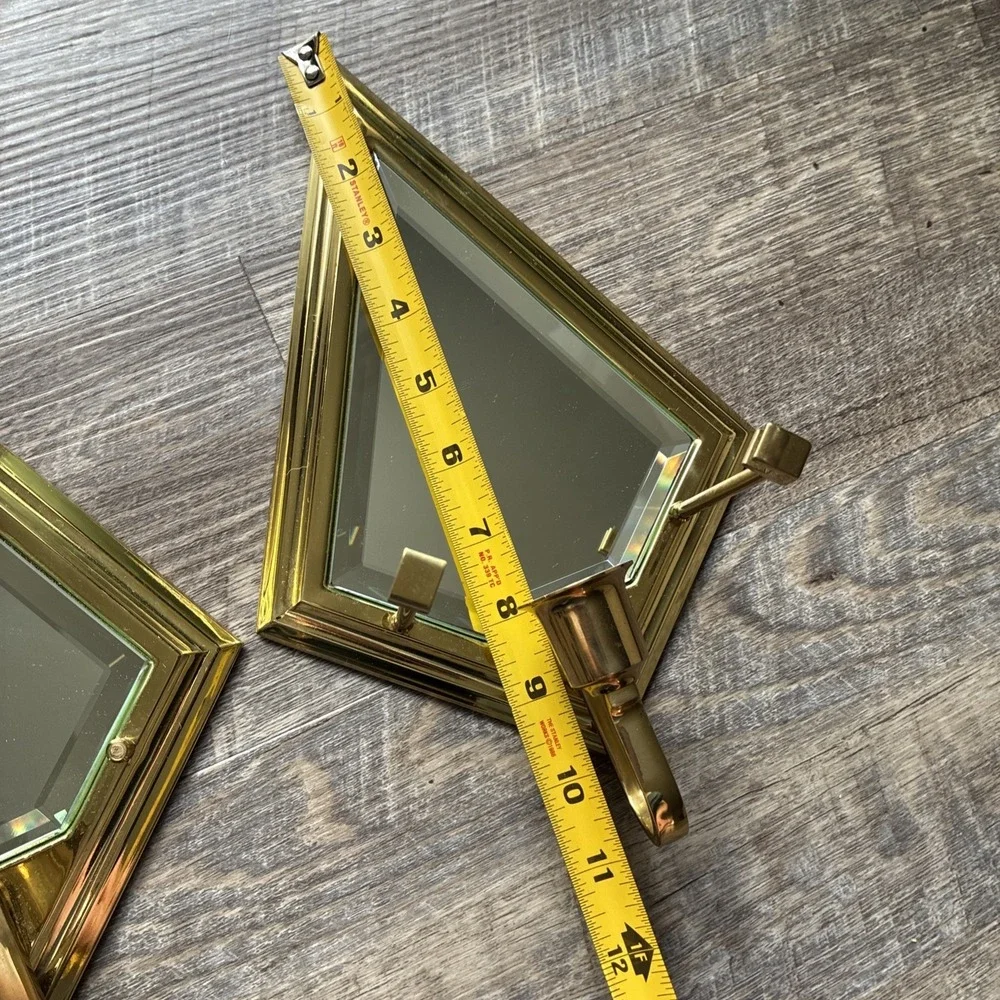 Vintage PartyLite Brass Mirror Wall Sconce Candle Holders Hollywood Regency Set - Picture 13 of 16